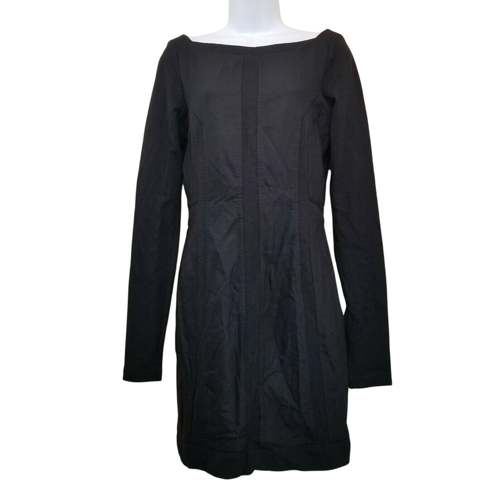 DVF Diane Von Furstenberg 6 Dress LBD Black CARITA Boat Neck Sheath Stretch Knit